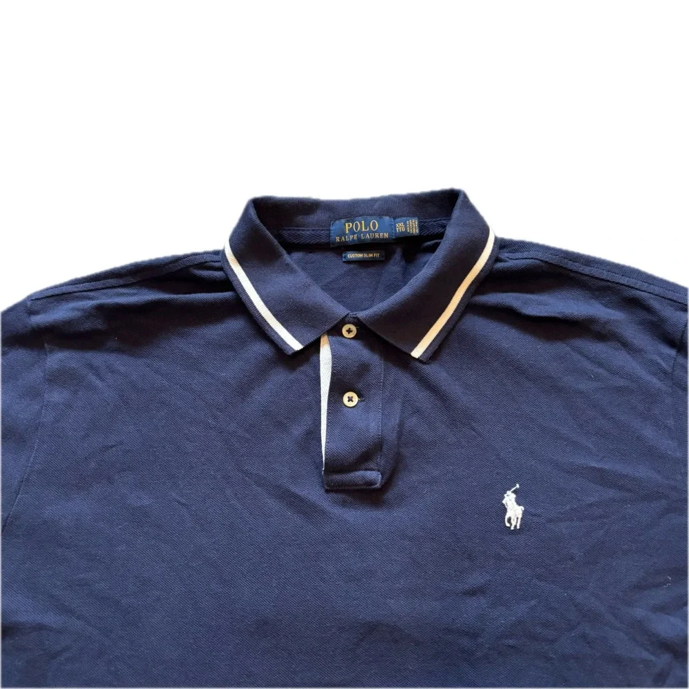 Polo Ralph Lauren Mens XXL Custom Slim Fit Navy Blue Polo Shirt Number 2 Graphic
